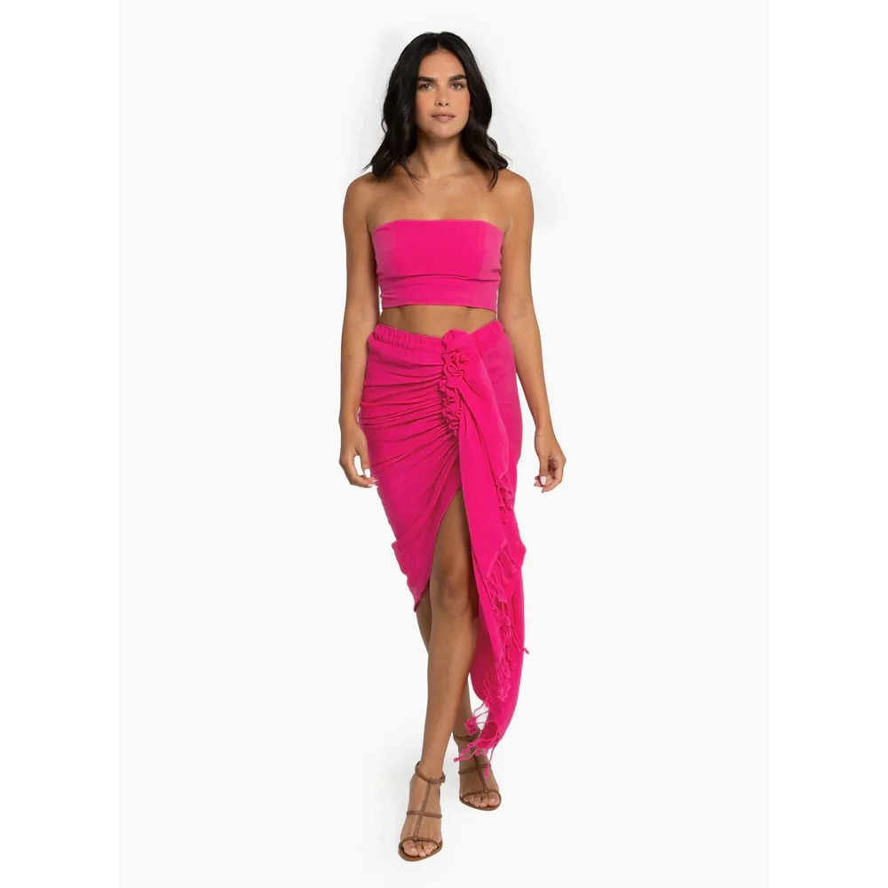 Just Bee‎ Queen Fuchsia Pink Linen Set Tulum Skirt and Emma Bustier Crop Top